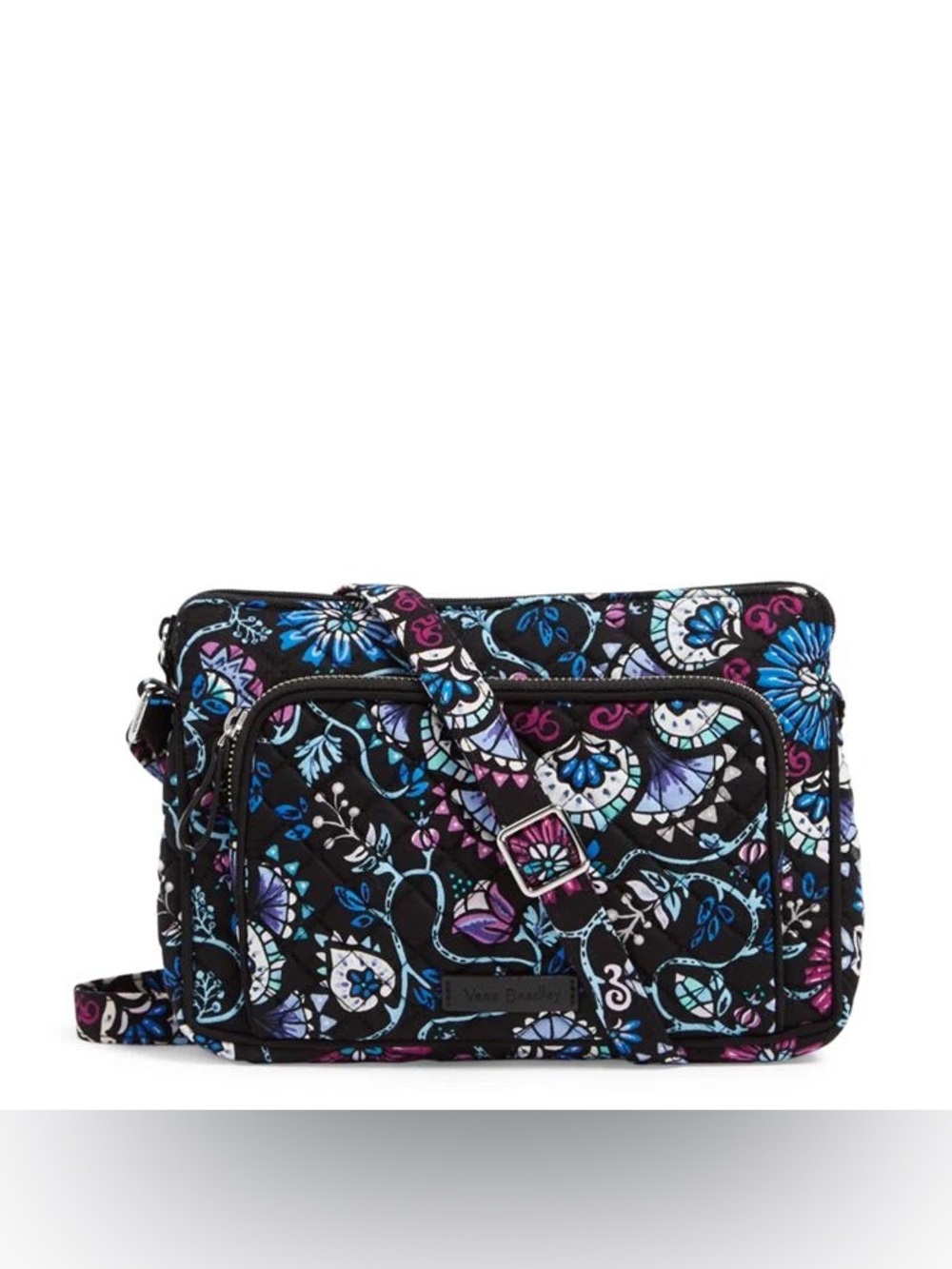 Vera Bradley Little Hipster Bramble Black Blue Floral Quilted Crossbody Bag